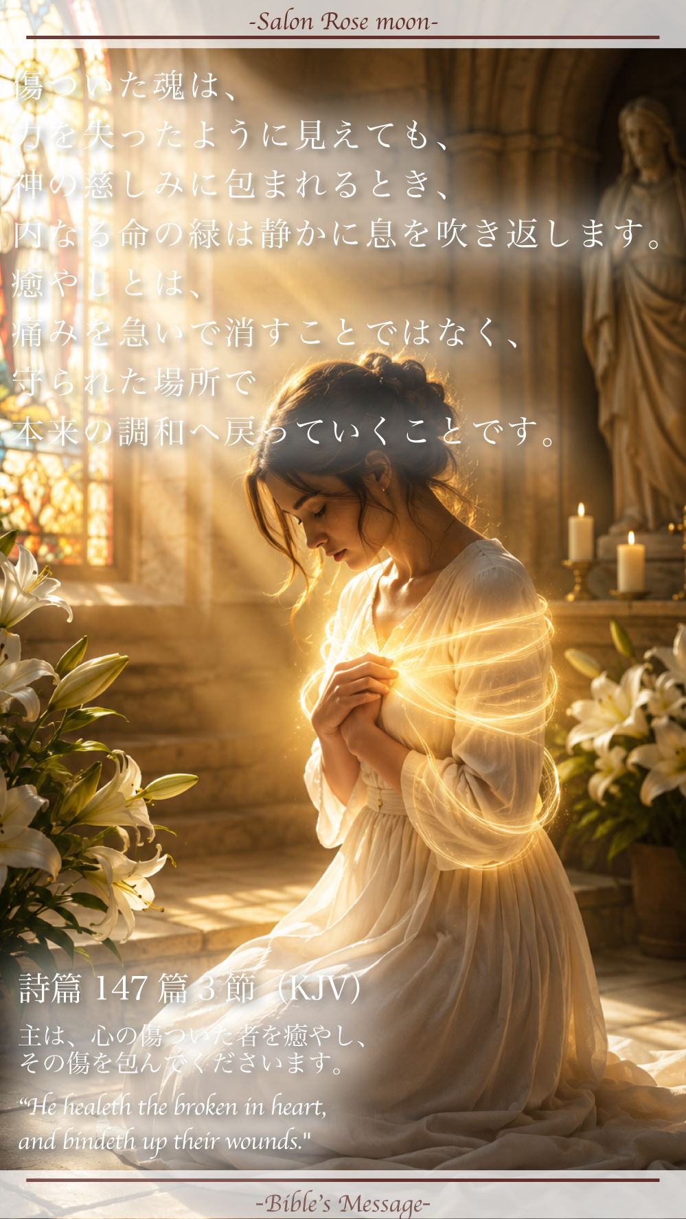 傷ついた心を神の慈しみに委ねる聖書の言葉｜詩篇147:3