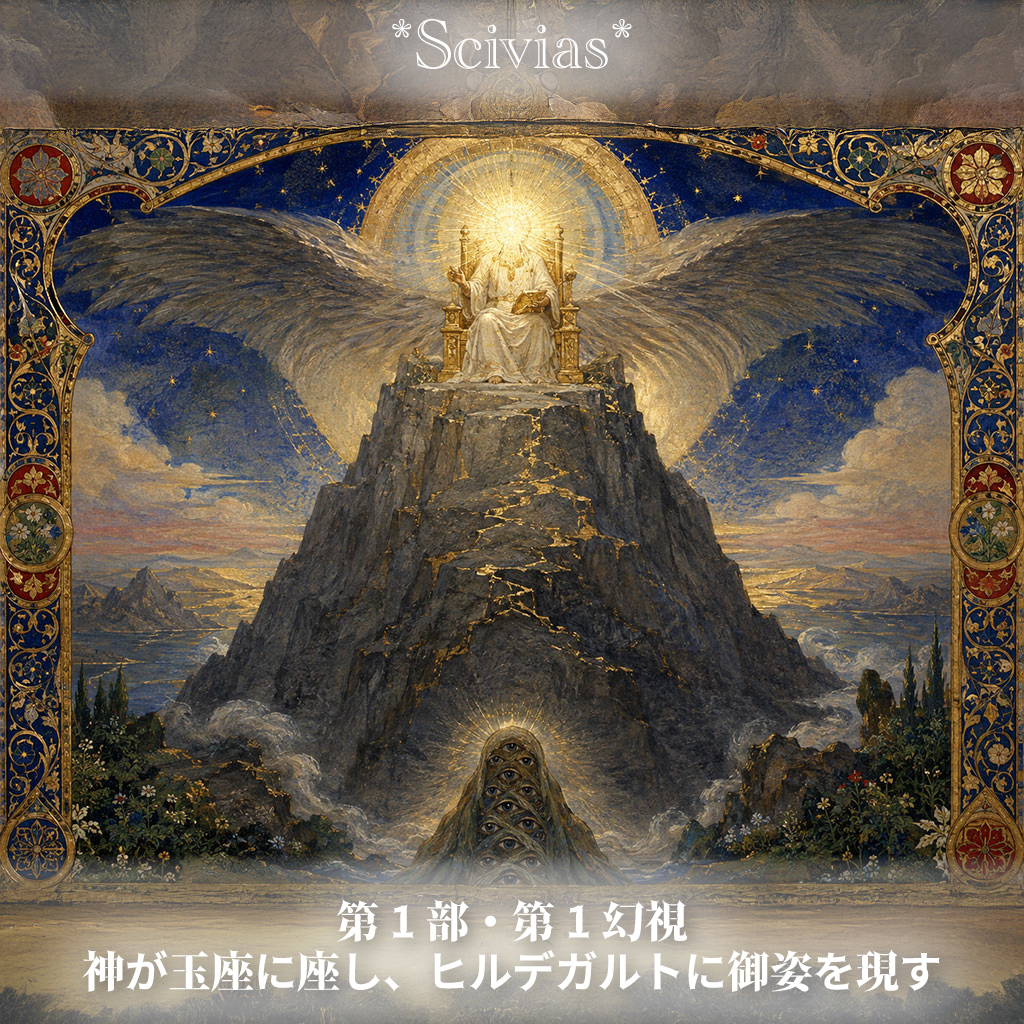 Scivias 第1部第1幻視｜神が玉座に座し、ヒルデガルトに御姿を現す